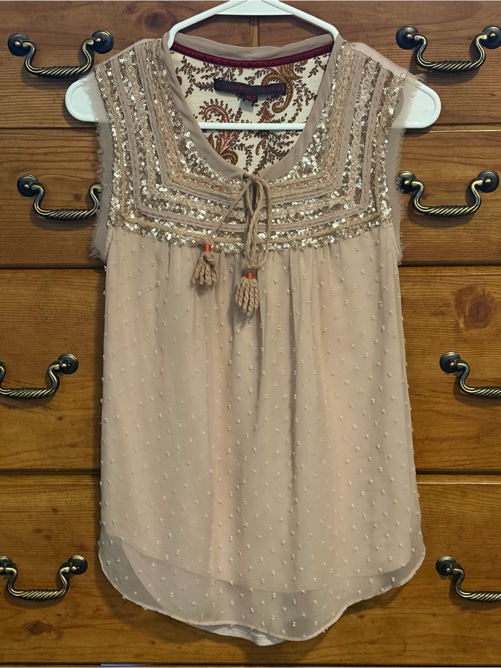 Sequined Sleeveless Peasant Top - Soft Pink